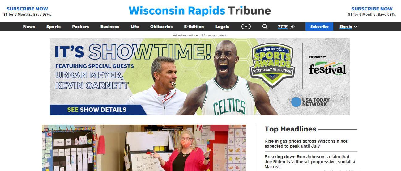 Wisconsin newspapers 65 Wisconsin Rapids Tribune website