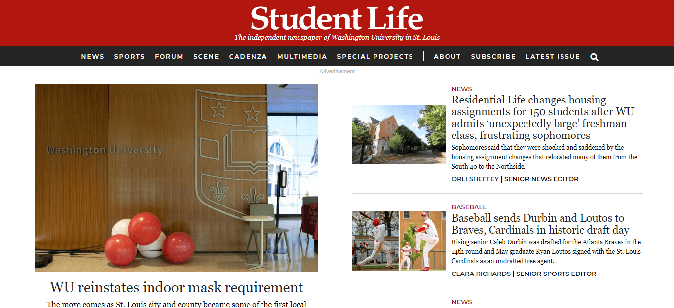 Missouri Newspapers 23 Student Life website
