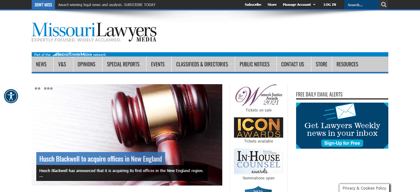 Missouri Newspapers 36 Missouri Lawyers Media website