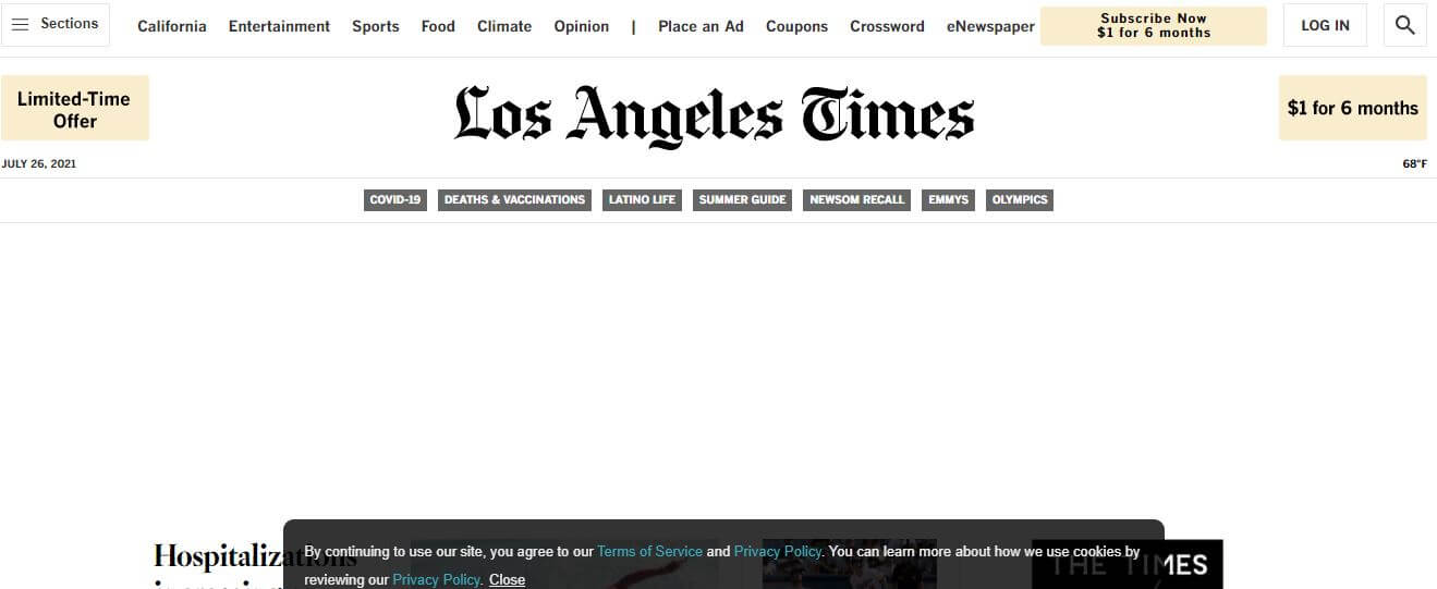 US newspapers 10 Los Angeles Times website