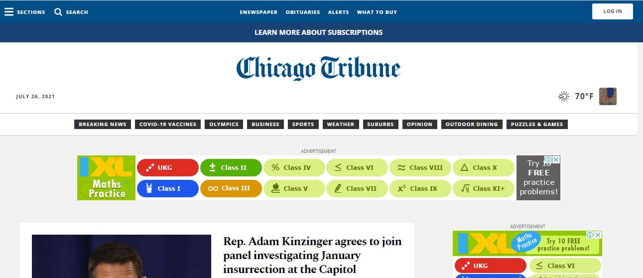 US newspapers 12 Chicago Tribune website