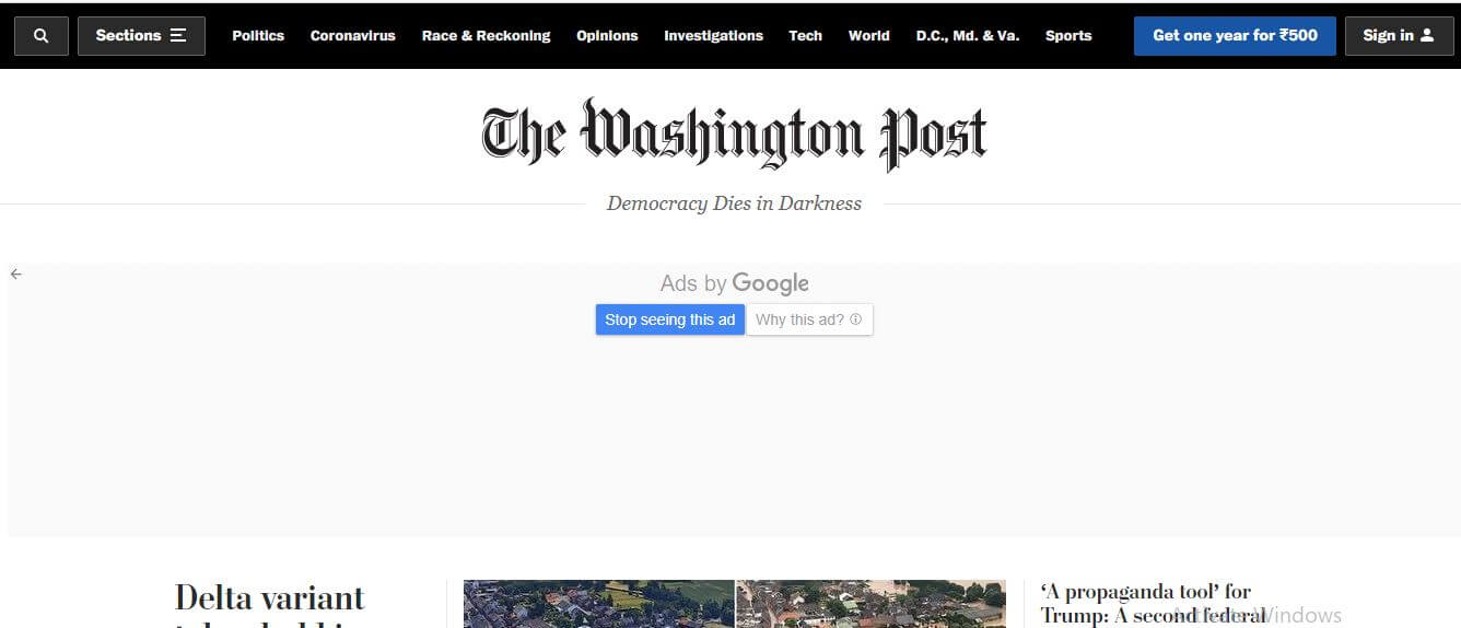 US newspapers 2 Washington Post website