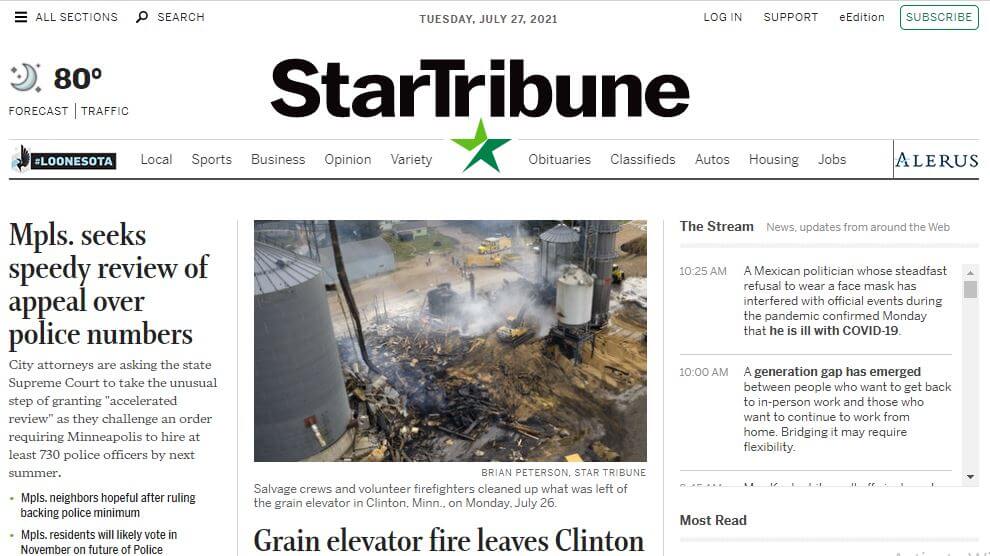 US newspapers 20 Star Tribune website