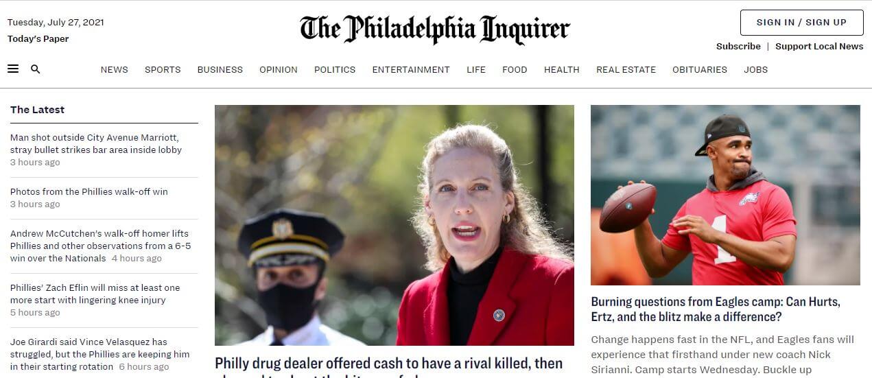 US newspapers 21 Philadelphia Inquirer website