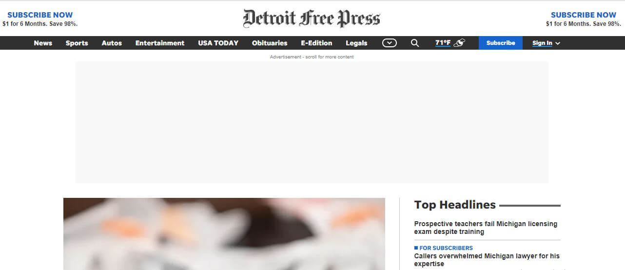 US newspapers 24 Detroit Free Press website