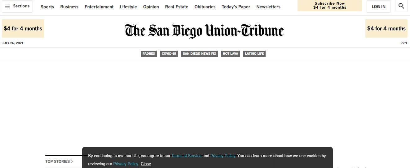 US newspapers 28 San Diego Union Tribune website