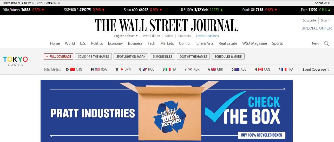 US newspapers 3 Wall Street Journal website