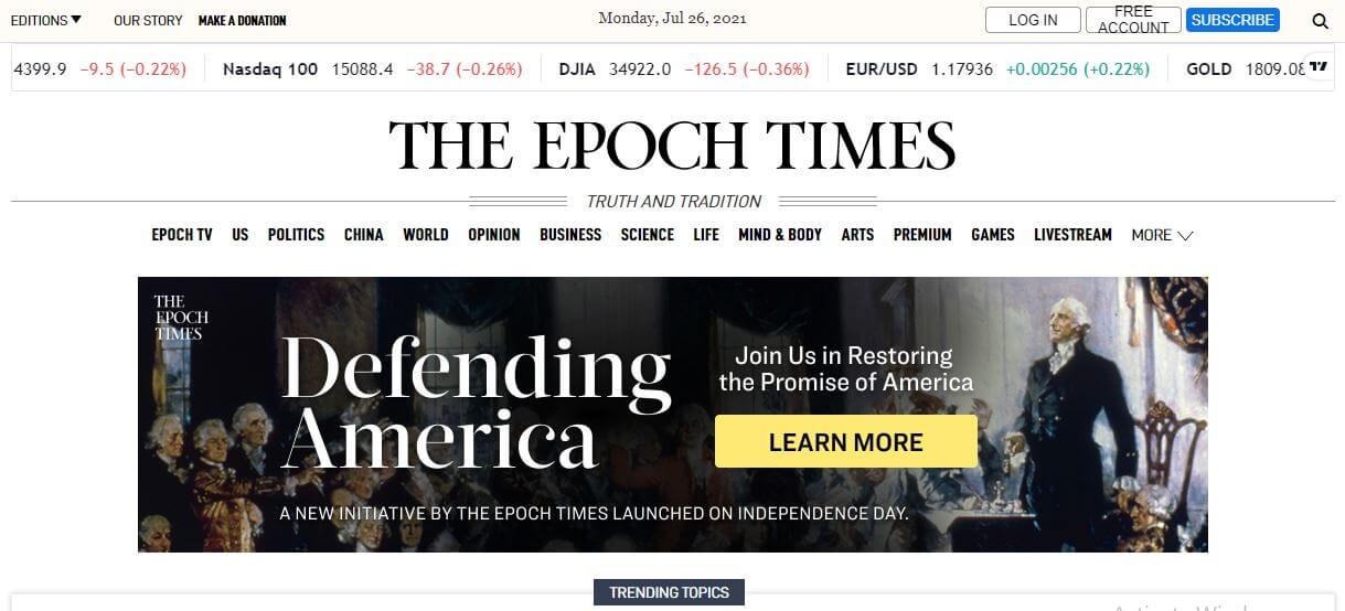 US newspapers 6 The Epoch Times website